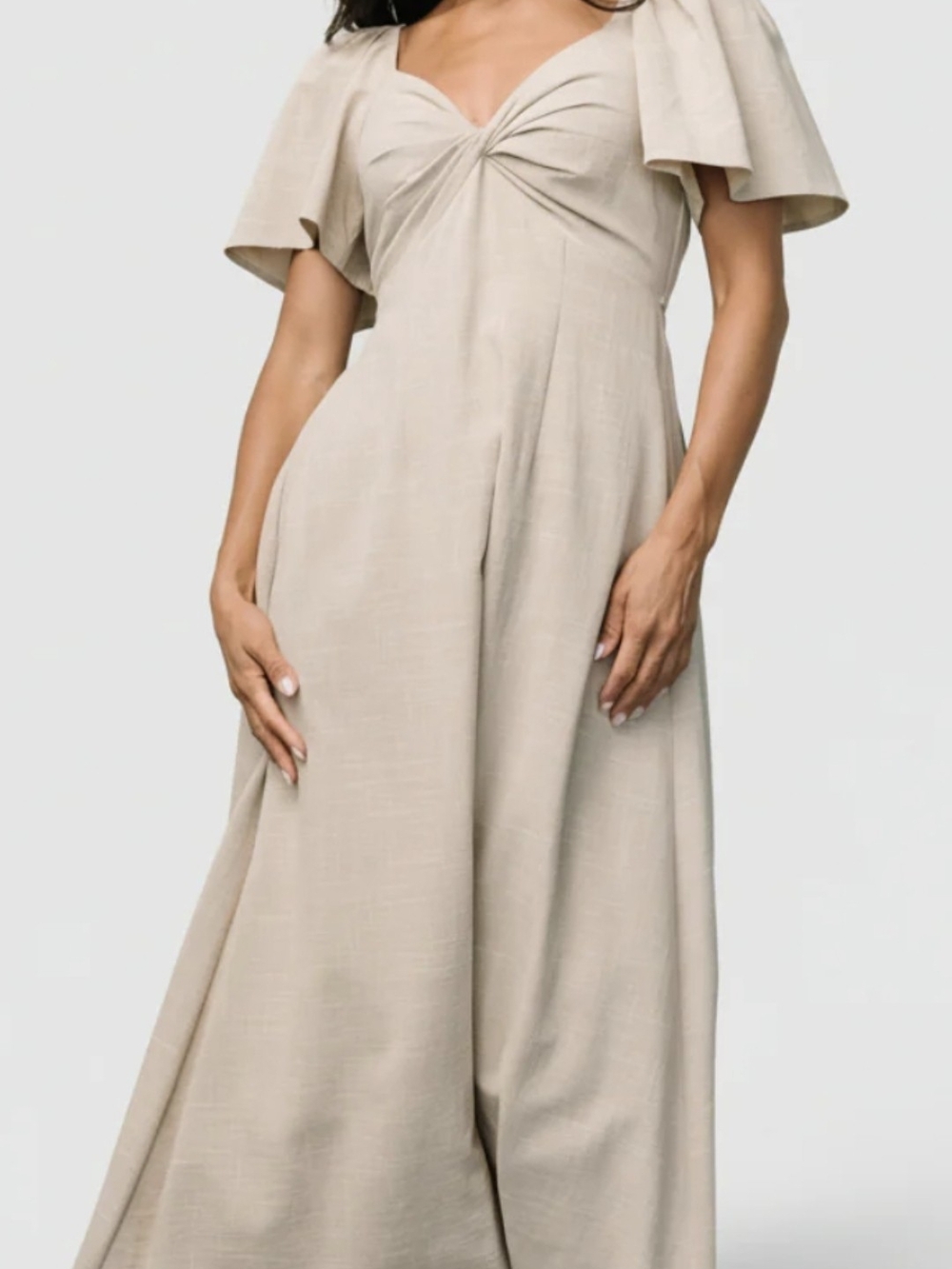 Baltic Born Women's Maxi Indie Tie Back Dress In Oatmeal Size L NWT